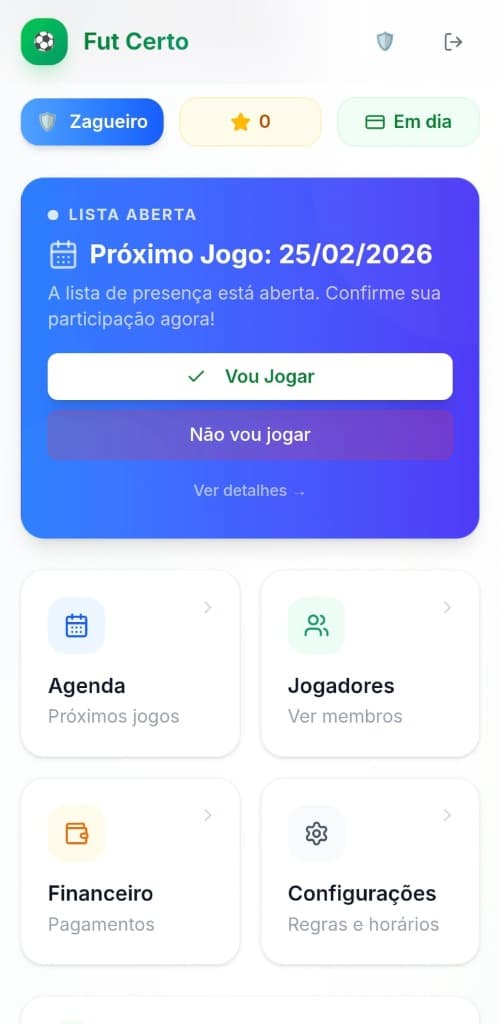 Dashboard do Meu Fut Certo